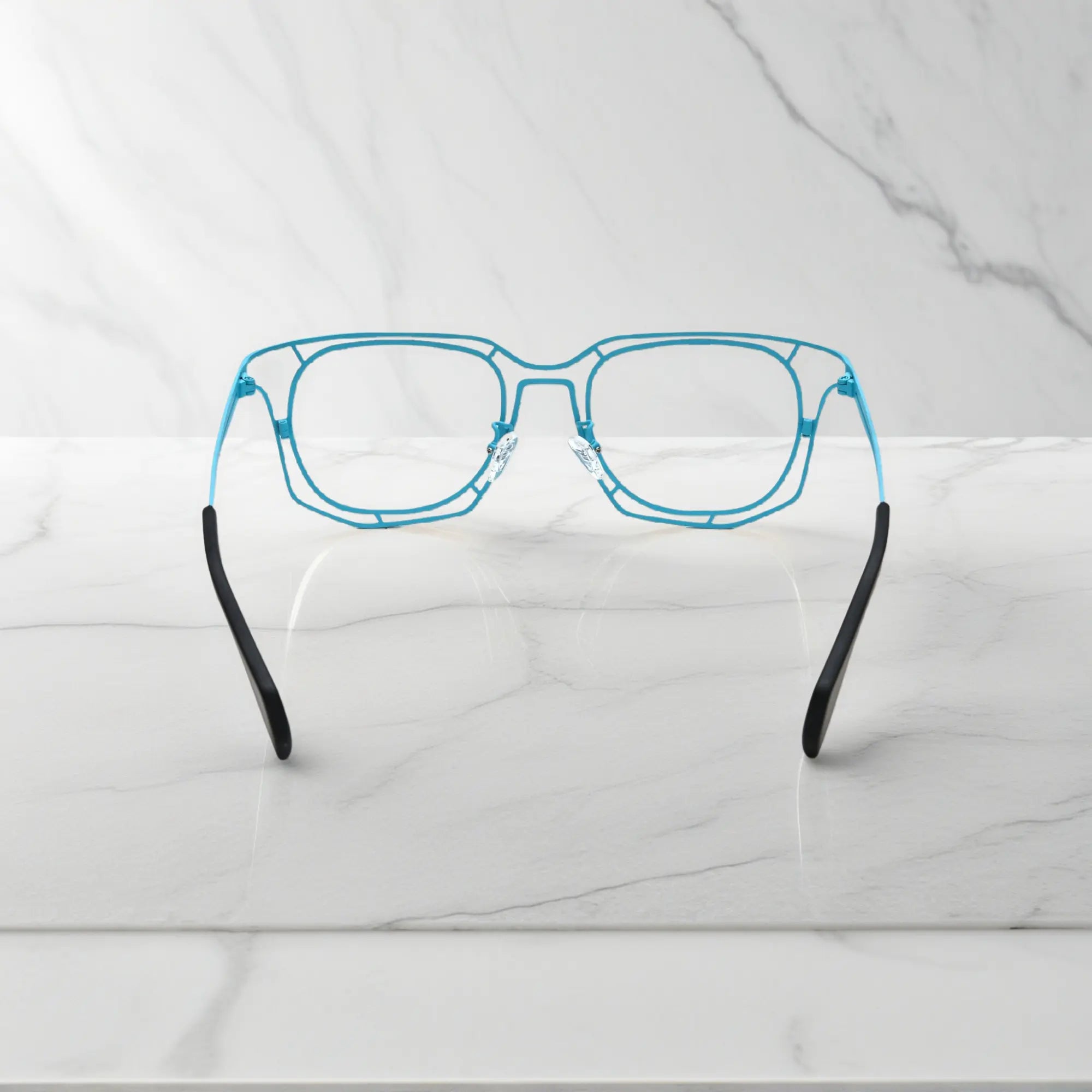 Rear view of Sky Blue frame with lightweight titanium construction